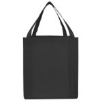 Custom black promotional tote bags.