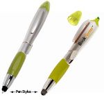 Green Triple Play Stylus Pen Highlighter Promotional