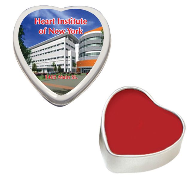 Heart Shaped Lip Balm Moisturizer Tin with a direct of full color custom imprint