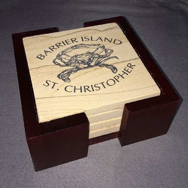 Tumbled Sandstone Coasters - Mahogany Boxed Set of 4 Absorbent Sandstone Coaster cusotm imprinted