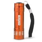 Orange Renegade Aluminum Flashlight with 9 LED Bulbs Laser Engraved