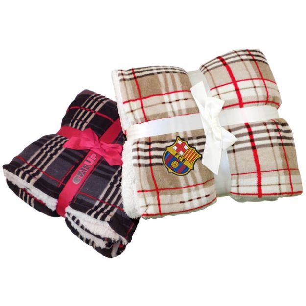 Lambswool Microsherpa Plaid Throw Blanket with Custom Embroidery