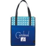 Black Big Laminated Grocery Tote with Custom Logo in Blue