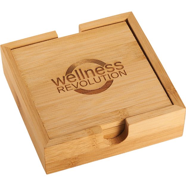 Bamboo Coaster Set Customized with your Logo by Adco Marketing