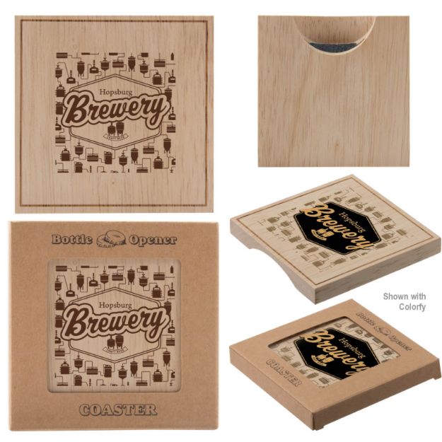 Wood Coasters with Bottle Opener