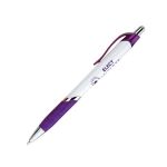 Blair Click Pen with White Barrel, Colored Grip, and Metal Accents, Purple