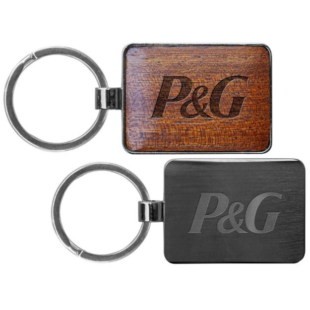 Custom Keytag with Beveled Wood and Gunmetal Case, Laser Engraved